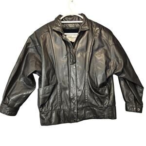 Vintage Wilsons Womens Leather Jacket Black Medium Fleece Lined Biker Moto 80s
